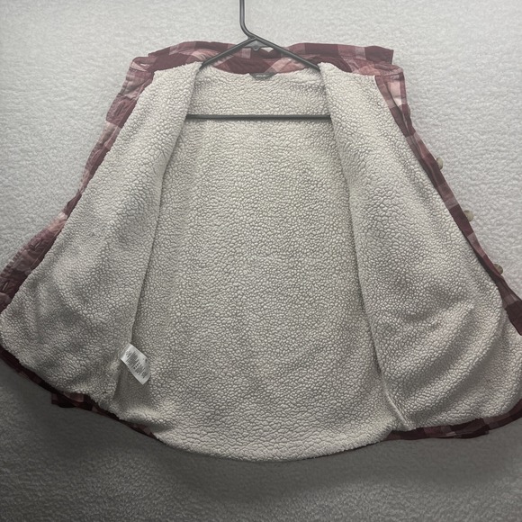 Eddie Bauer Shirt Womens Medium Red White Sherpa Lined Plaid Flannel Shacket - Picture 11 of 16